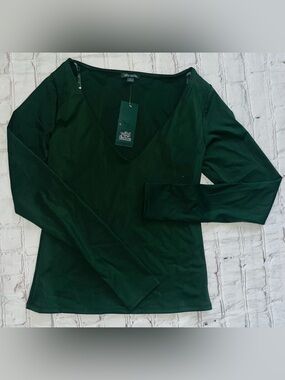 Wild Fable Dark Green V Neck Long Sleeve Top Womens Size Small NWT